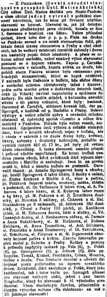 Výsek z dobového tisku Národní listy ze dne 13.7.1894 (pořízeno ze systému Kramerius Národní knihovny)