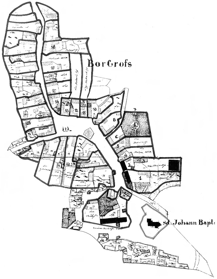 Plán stabilního katastru obce Velký Bor z roku 1834