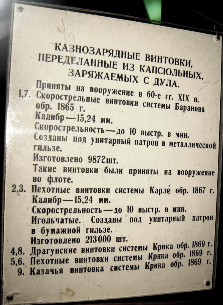Popiska vitríny i se zbraněmi Krnka 1869