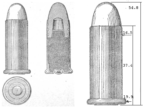 Řez nábojem .60 Krnka a jeho základní rozměry